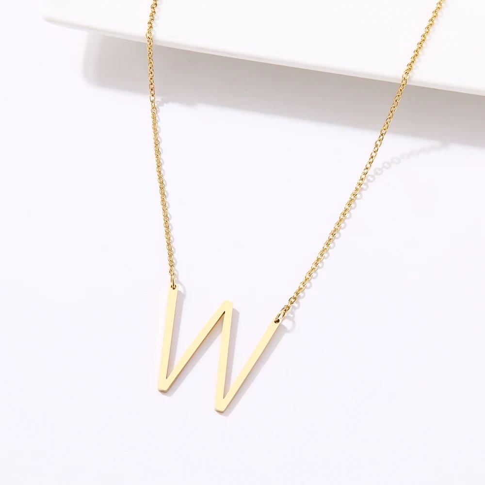 ◾️18k Gold Plated Sideways Initial Letter “W”Pendant Necklace